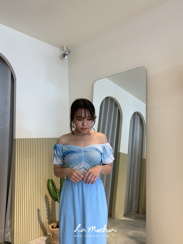 素面開衩鬆緊長裙